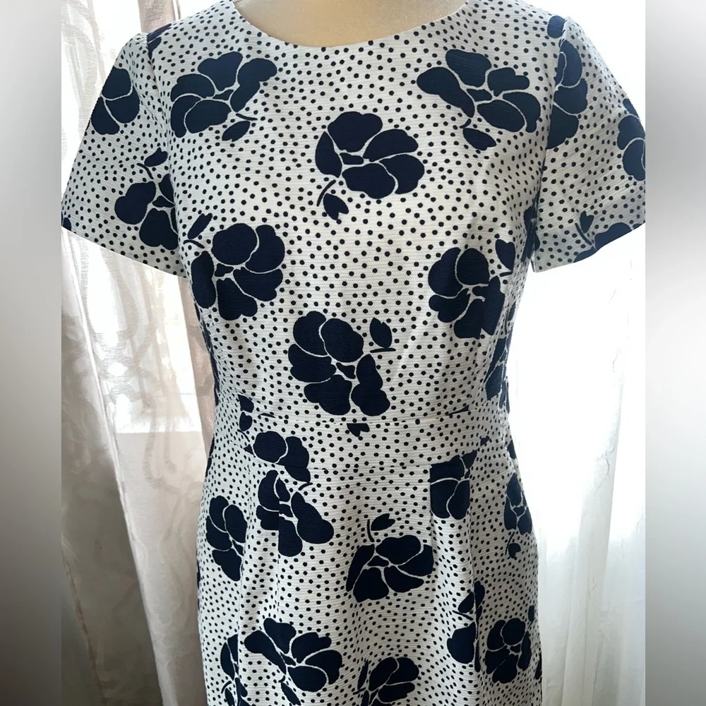Boden midi sierra primrose textured dress with pockets size 8 navy polka dots - Picture 3 of 5